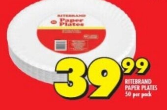 Shoprite RITEBRAND PAPER PLATES 50 per pack offer