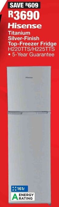 OK Furniture Hisense Titanium Silver Finish Top Freezer Fridge offer