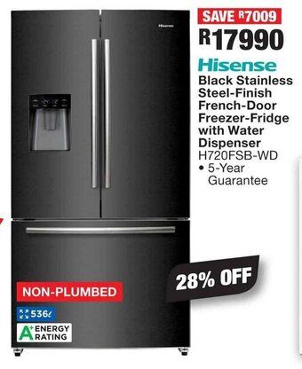 OK Furniture Hisense Black Stainless Steel Finish French Door Freezer Fridge with Water Dispenser offer