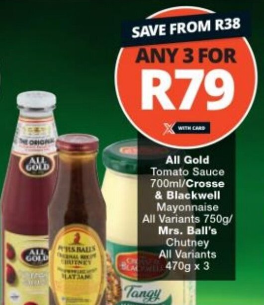 All Gold Tomato Sauce 700ml/Crosse & Blackwell Mayonnaise All Variants