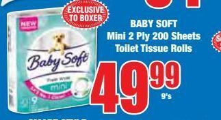 Boxer Baby soft mini 2 ply 200 sheets toilet tissue rolls offer