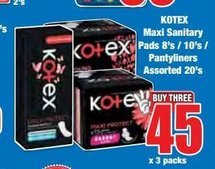 Boxer Kotex maxi sanitary pads offer