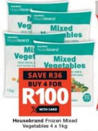 Checkers Housebrand Frozen Mixed Vegetables 4 x 1kg offer