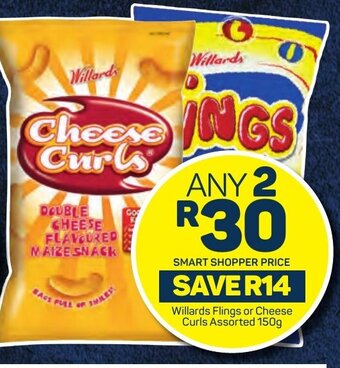 Pick n Pay Willards Flings or Cheese Curls Assorted 150g offer