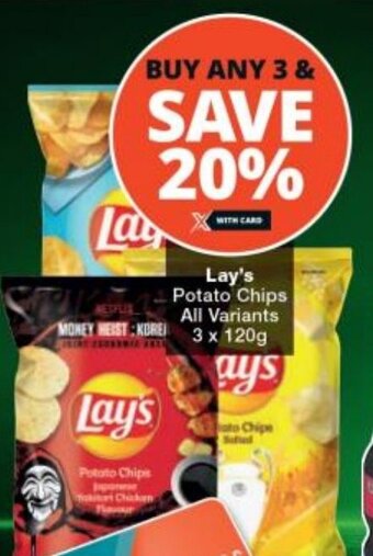 Checkers Lay's Potato Chips All Variants 3 x 120g offer