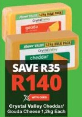 Checkers Crystal Valley Cheddar Gouda Cheese 1,2kg Each offer