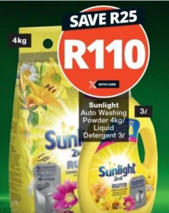 Checkers Sunlight Auto Washing Powder 4kg/ Liquid Detergent 3L offer