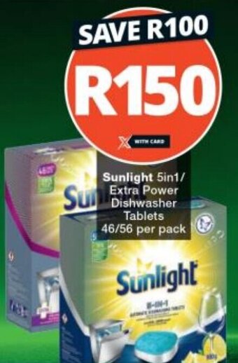 Checkers Sunlight 5in1 Extra Power Dishwasher Tablets 46/56 per pack offer
