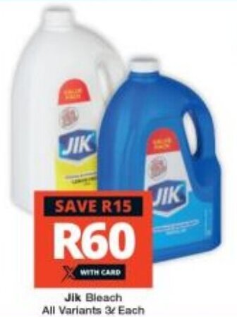 Checkers Jik Bleach All Variants 3L Each offer