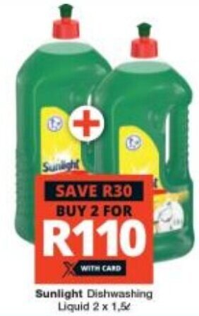 Checkers Sunlight Dishwashing Liquid 2 x 1,5L offer