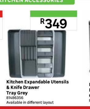 Kitchen expandable utensils & knife drawer tray gray