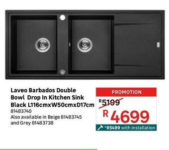 Leroy Merlin Laveo barbados double bowl drop in kitchen sink black l116cmxw50cmxd17cm offer
