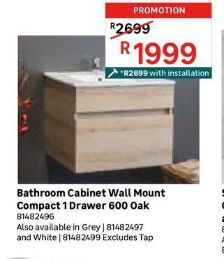 Leroy Merlin Bathroom cabinet wall mount compact 1 drawer 600oak offer