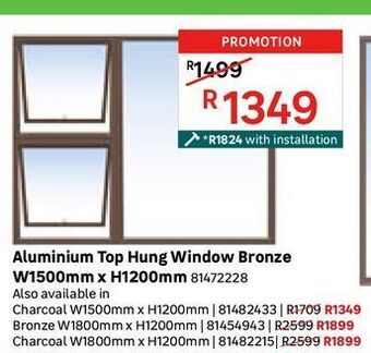 Leroy Merlin Aluminium top hung windows bronze w1500mm x h1200mm offer