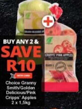 Checkers Choice Granny Smith Golden Delicious Pink Cripps' Apples 2 x 1,5kg offer