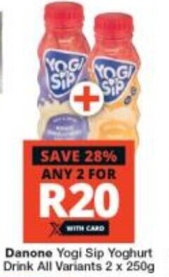 Checkers Danone Yogi Sip Yoghurt Drink All Variants 2 x 250g offer