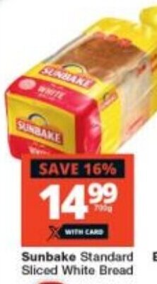 Checkers Sunbake Standard Sliced White Bread offer