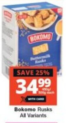 Checkers Bokomo Rusks All Variants offer