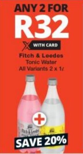 Checkers Fitch & Leedes Tonic Water All Variants 2 x 1L offer