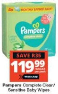 Checkers Pampers Complete Clean/ Sensitive Baby Wipes offer