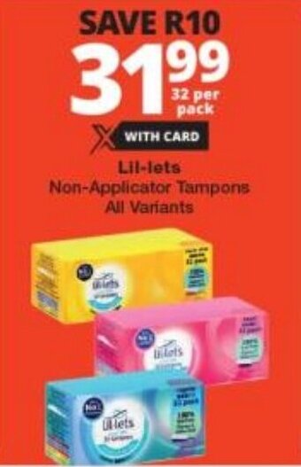 Checkers Lil-lets Non-Applicator Tampons All Variants offer