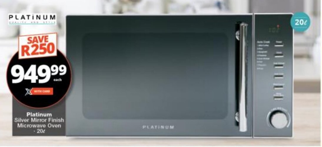 Platinum Silver Mirror Finish Microwave Oven 20L offer at Checkers