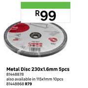 Metal disc 230 x 1.6mm 5 pcs 81448878