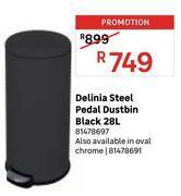 Leroy Merlin Delinia steel pedal dustbin black 28l 81478697 offer
