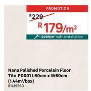 Nano polished porcelain floor tile pd001 l60cm x w60cm (1.44 sqm/box) 81419560-per sqm
