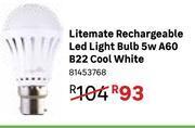 Litemate rechargeable led light bulb 5w a60 b22 cool white 81453768