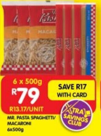Shoprite MR. PASTA SPAGHETTI/ MACARONI 6x500g offer