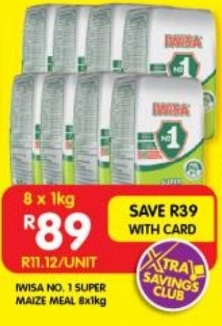 Shoprite IWISA NO. 1 SUPER MAIZE MEAL 8x1kg offer