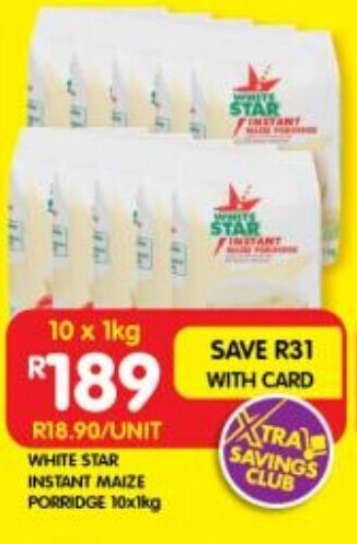 Shoprite WHITE STAR INSTANT MAIZE PORRIDGE 10x1kg offer