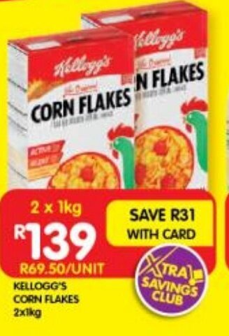 Shoprite KELLOGG'S CORN FLAKES 2x1kg offer