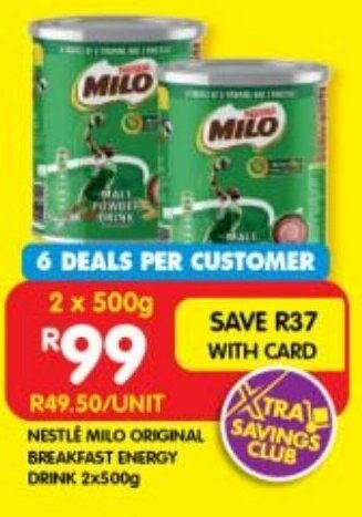 Shoprite NESTLE MILO ORIGINAL BREAKFAST ENERGY DRINK 2x500g offer