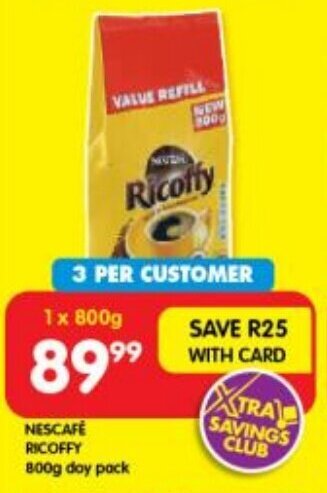 Shoprite NESCAFE RICOFFY 800g day pack offer