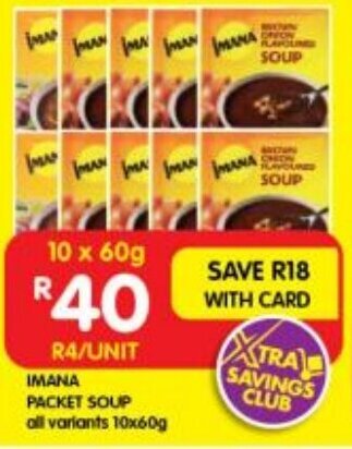 Shoprite IMANA PACKET SOUP all variants 10x60g offer