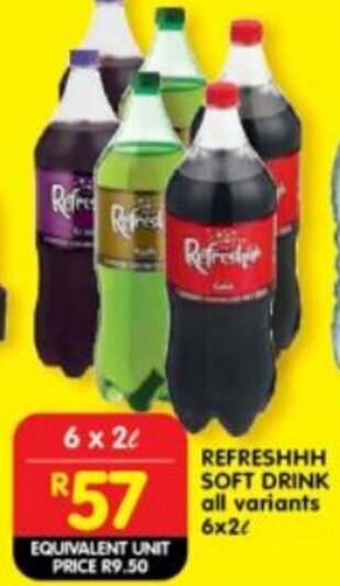 Shoprite REFRESHHH SOFT DRINK all variants 6x2L offer