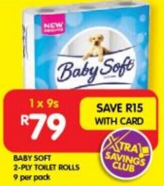 Shoprite BABY SOFT 2-PLY TOILET ROLLS 9 per pack offer