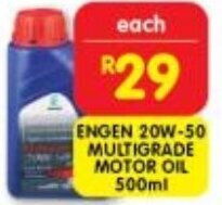 Shoprite ENGEN 20W-50 MULTIGRADE MOTOR OIL 500ml offer