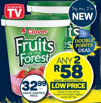 Pick n Pay Clover Fruits of the Forest Full Cream Yoghurt Assorted 1kg offer