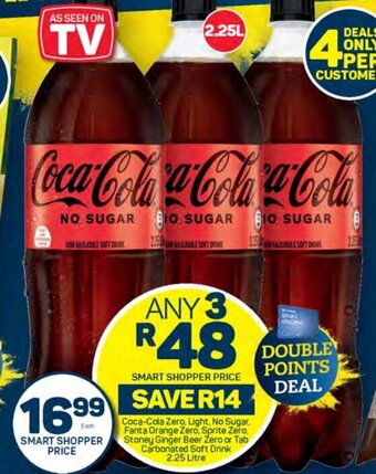 Pick n Pay Coca-Cola Zero, Light, No Sugar, Fanta Orange Zero, Sprite Zero, Stoney Ginger Beer Zero or Tab Carbonated Soft Drink offer