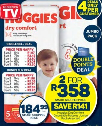 Pick n Pay Huggies Dry Comfort Disposable Nappies Jumbo Pack Assorted offer