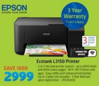 Incredible Connection Epson Ecotank L3150 Printer offer