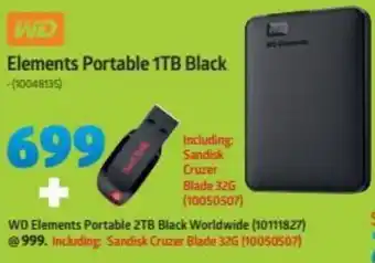 Incredible Connection WD Elements Portable 1TB Black (10048135) + Sandisk Cruzer Blade 32G (10050507) offer