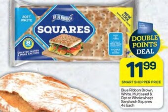 Pick n Pay Blue Ribbon Brown, White, Multiseed & Oat or Wholewheat Sandwich Squares 4s Each offer