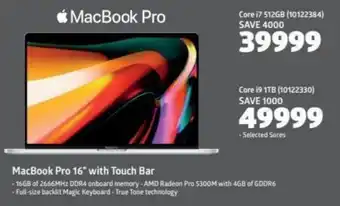 Incredible Connection Macbook Pro 16" with Touch Bar Core i9 1TB offer
