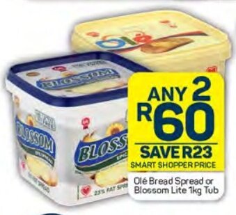 Pick n Pay Olé Bread Spread or Blossom Lite 1kg Tub offer
