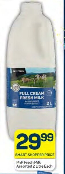 Pick n Pay PnP Fresh Milk Assorted 2 Litre Each offer