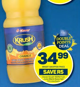Pick n Pay Clover Krush 100% Fruit Juice Blend Assorted 1.5 Litre Each offer